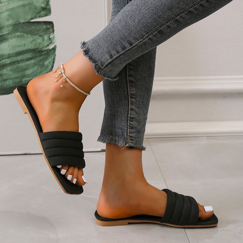 Women open Toe Flats Casual slides.